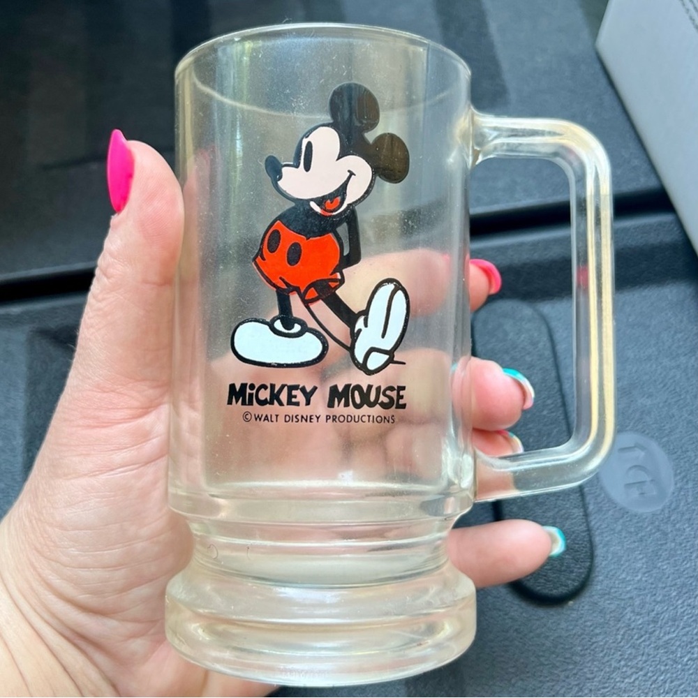 Retro Disney Mickey Mouse Glass Mug - Red and Black Design